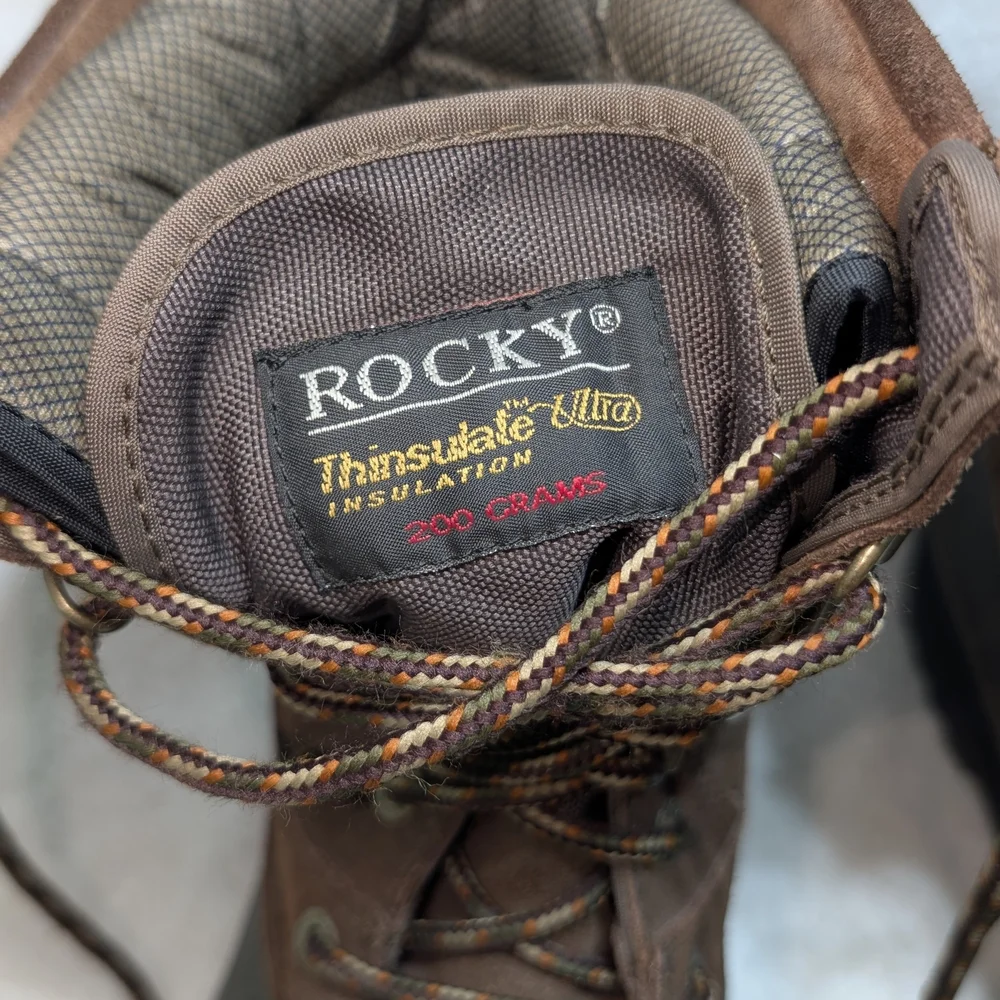 Rocky Mens 10 Brown Leather Insulated Hunting Winter Duck Boots 7758 Steel Shank